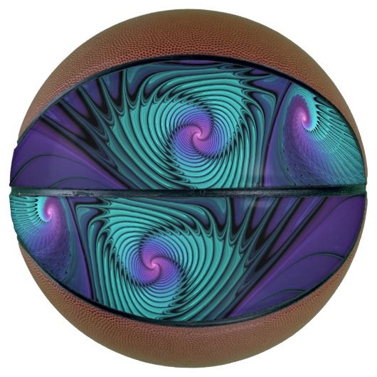 Paars ontmoet Turquoise Modern Abstract Fractal Ar Basketbal (Voorkant)