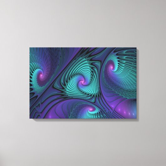 Paars ontmoet Turquoise modern abstract Fractal Ar Canvas Afdruk (Voorkant)