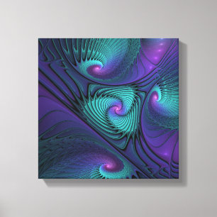 Paars ontmoet Turquoise modern abstract Fractal Ar Canvas Afdruk