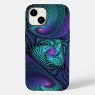 Paars ontmoet Turquoise Modern Abstract Fractal Ar Case-Mate iPhone 14 Hoesje