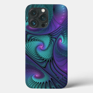 Paars ontmoet Turquoise Modern Abstract Fractal Ar iPhone 13 Pro Hoesje