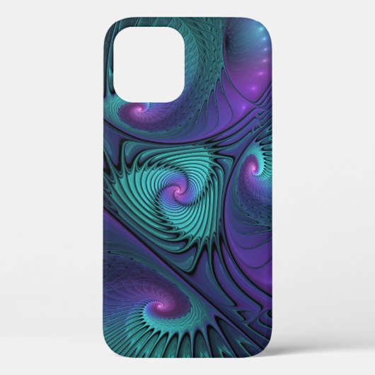 Paars ontmoet Turquoise Modern Abstract Fractal Ar Case-Mate iPhone Case (Achterkant)