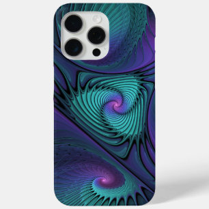 Paars ontmoet Turquoise Modern Abstract Fractal Ar iPhone 15 Pro Max Hoesje
