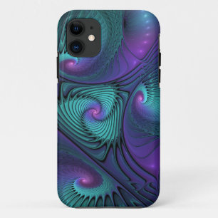 Paars ontmoet Turquoise Modern Abstract Fractal Ar iPhone 11 Hoesje