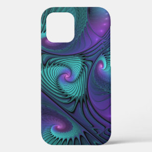 Paars ontmoet Turquoise Modern Abstract Fractal Ar iPhone 12 Pro Hoesje