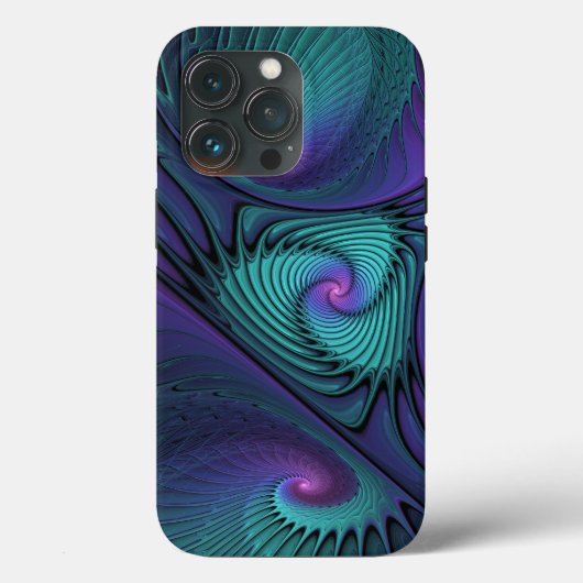 Paars ontmoet Turquoise Modern Abstract Fractal Ar Case-Mate iPhone Case (Achterkant)