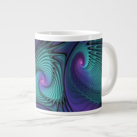 Paars ontmoet Turquoise Modern Abstract Fractal Ar Extra Grote Beker (Voorkant rechts)