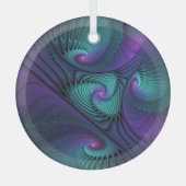 Paars ontmoet Turquoise Modern Abstract Fractal Ar Glas Ornament (Voorkant)