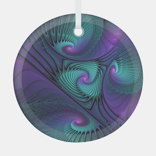 Paars ontmoet Turquoise Modern Abstract Fractal Ar Glas Ornament (Voorkant)