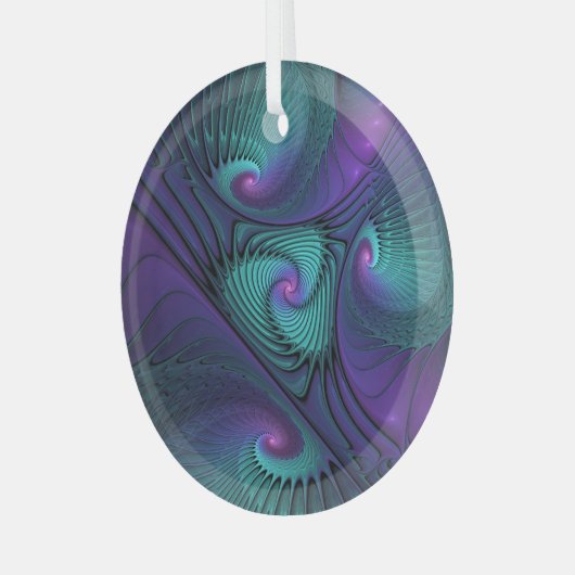 Paars ontmoet Turquoise Modern Abstract Fractal Ar Glas Ornament (Voorkant links)