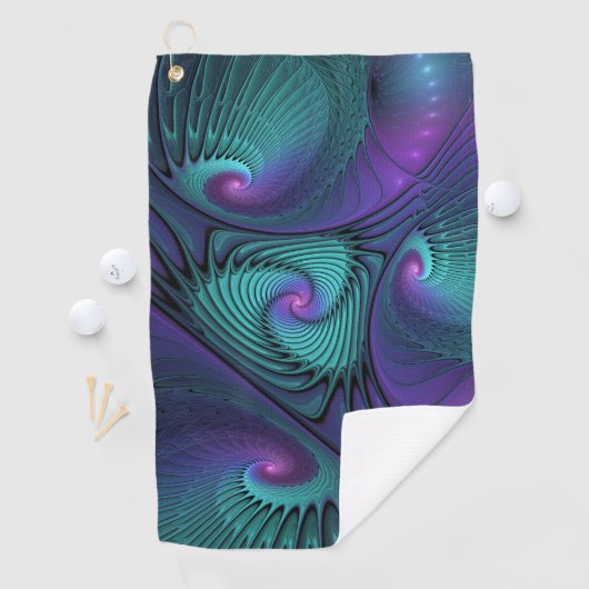 Paars ontmoet Turquoise Modern Abstract Fractal Ar Golfhanddoek (Insitu)