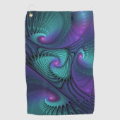 Paars ontmoet Turquoise Modern Abstract Fractal Ar Golfhanddoek (Voorkant)