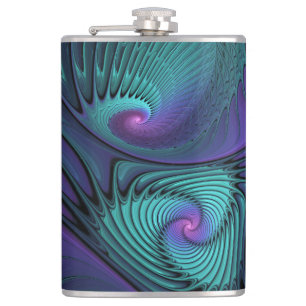 Paars ontmoet Turquoise Modern Abstract Fractal Ar Heupfles