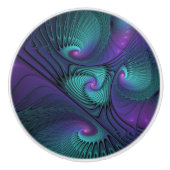Paars ontmoet Turquoise modern abstract Fractal Ar Keramische Knop (Voorkant)