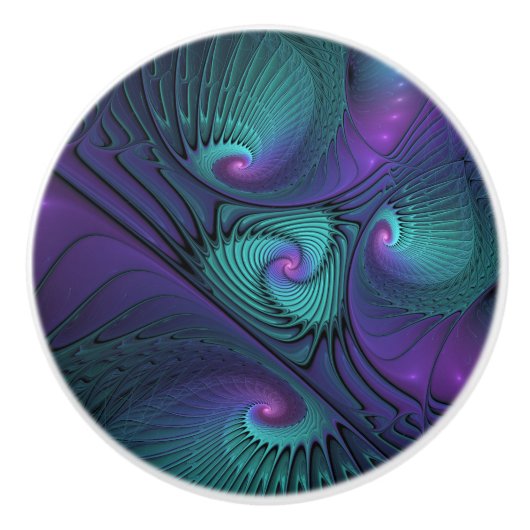 Paars ontmoet Turquoise modern abstract Fractal Ar Keramische Knop (Voorkant)