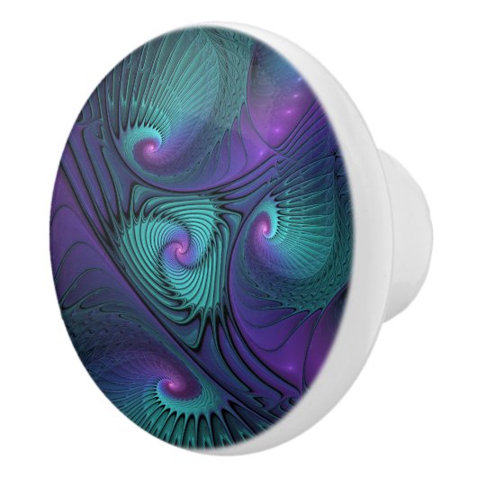 Paars ontmoet Turquoise modern abstract Fractal Ar Keramische Knop (Rechts)