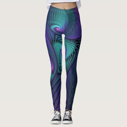 Paars ontmoet Turquoise modern abstract Fractal Ar Leggings (Voorkant)