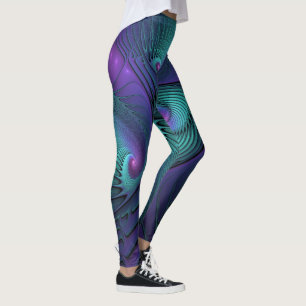 Paars ontmoet Turquoise modern abstract Fractal Ar Leggings