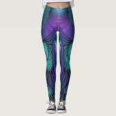Paars ontmoet Turquoise modern abstract Fractal Ar Leggings (Voorkant)