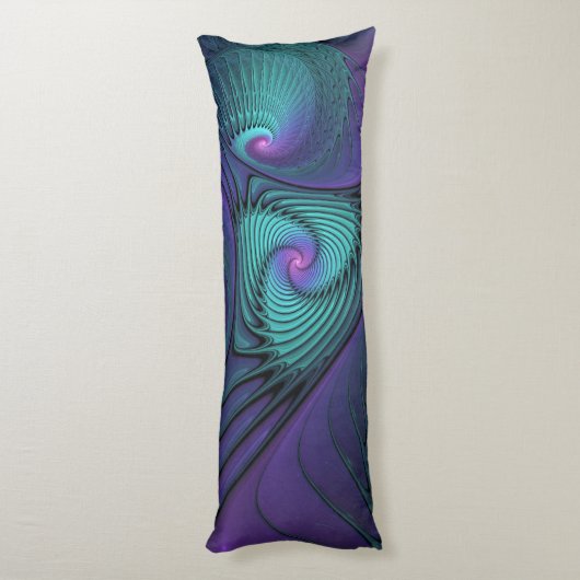 Paars ontmoet Turquoise modern abstract Fractal Ar Lichaamskussen (Achterkant (Verticaal))