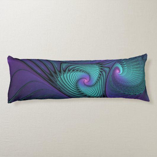 Paars ontmoet Turquoise modern abstract Fractal Ar Lichaamskussen (Achterkant)