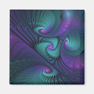 Paars ontmoet Turquoise Modern Abstract Fractal Ar Magneet