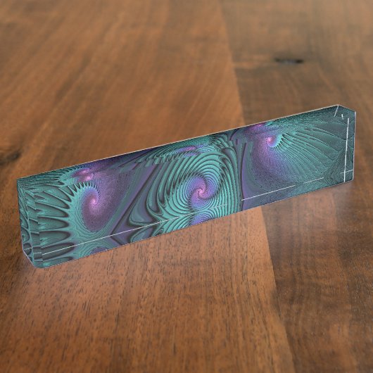 Paars ontmoet Turquoise modern abstract Fractal Ar Naambordje (Zijkant)
