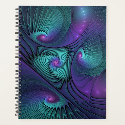 Paars ontmoet Turquoise Modern Abstract Fractal Ar Planner (Voorkant)