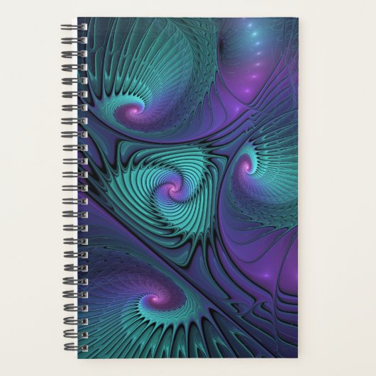 Paars ontmoet Turquoise Modern Abstract Fractal Ar Planner (Voorkant)