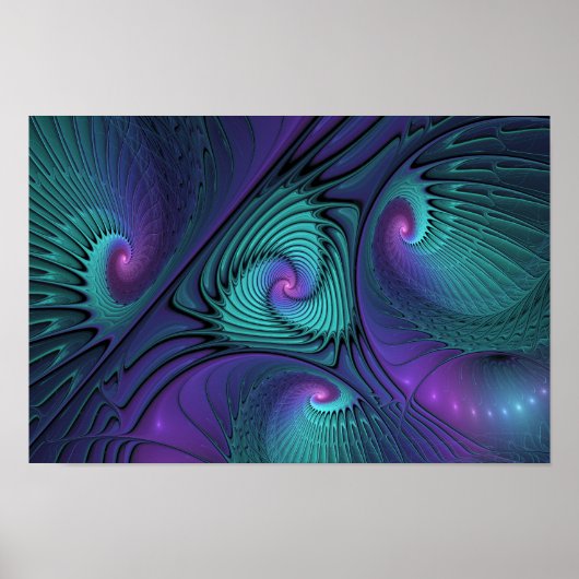 Paars ontmoet Turquoise modern abstract Fractal Ar Poster (Voorkant)