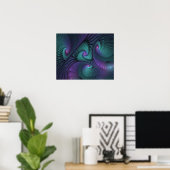 Paars ontmoet Turquoise modern abstract Fractal Ar Poster (Thuiskantoor)