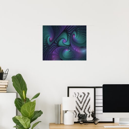Paars ontmoet Turquoise modern abstract Fractal Ar Poster (Thuiskantoor)