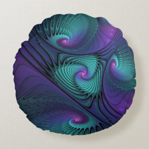 Paars ontmoet Turquoise modern abstract Fractal Ar Rond Kussen