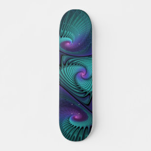 Paars ontmoet Turquoise modern abstract Fractal Ar Skateboard