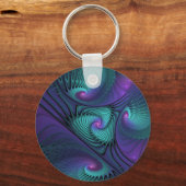 Paars ontmoet Turquoise Modern Abstract Fractal Ar Sleutelhanger (Voorkant)