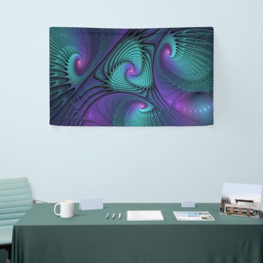 Paars ontmoet Turquoise Modern Abstract Fractal Ar Spandoek (Beurs)