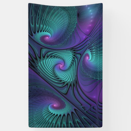 Paars ontmoet Turquoise Modern Abstract Fractal Ar Spandoek (Verticaal)