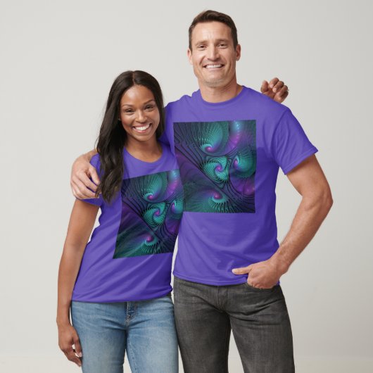 Paars ontmoet Turquoise modern abstract Fractal Ar T-shirt (Unisex)