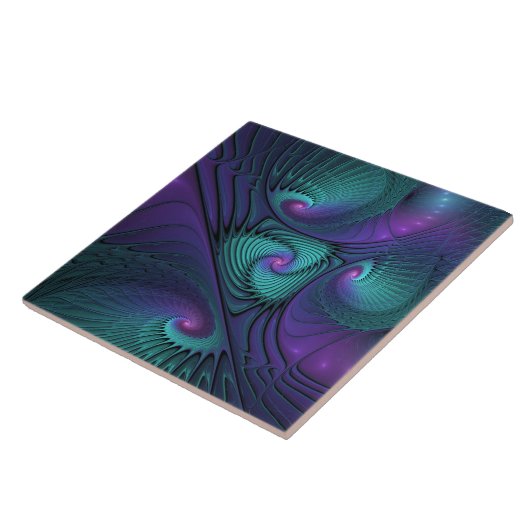 Paars ontmoet Turquoise Modern Abstract Fractal Ar Tegeltje (Zijkant)