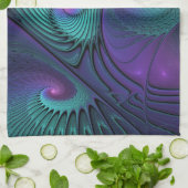 Paars ontmoet Turquoise modern abstract Fractal Ar Theedoek (Gevouwen)