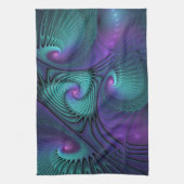 Paars ontmoet Turquoise modern abstract Fractal Ar Theedoek (Verticaal)