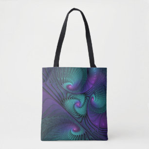 Paars ontmoet Turquoise modern abstract Fractal Ar Tote Bag