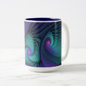 Paars ontmoet Turquoise modern abstract Fractal Ar Tweekleurige Koffiemok (Voorkant rechts)