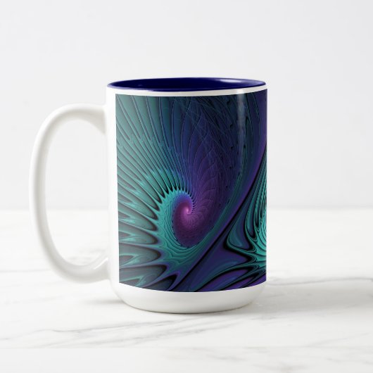 Paars ontmoet Turquoise modern abstract Fractal Ar Tweekleurige Koffiemok (Links)