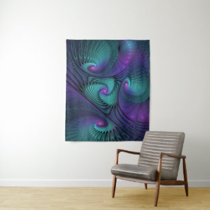 Paars ontmoet Turquoise modern abstract Fractal Ar Wandkleed