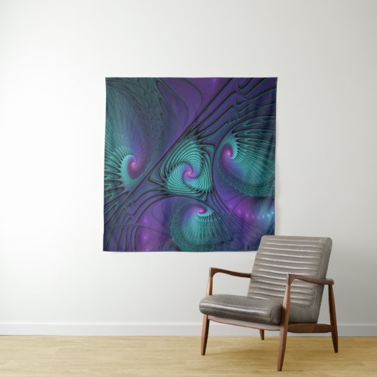 Paars ontmoet Turquoise modern abstract Fractal Ar Wandkleed (In Situ (horizontaal))
