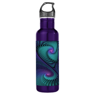 Paars ontmoet Turquoise modern abstract Fractal Ar Waterfles
