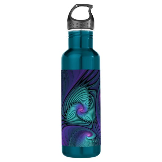 Paars ontmoet Turquoise modern abstract Fractal Ar Waterfles (Voorkant)