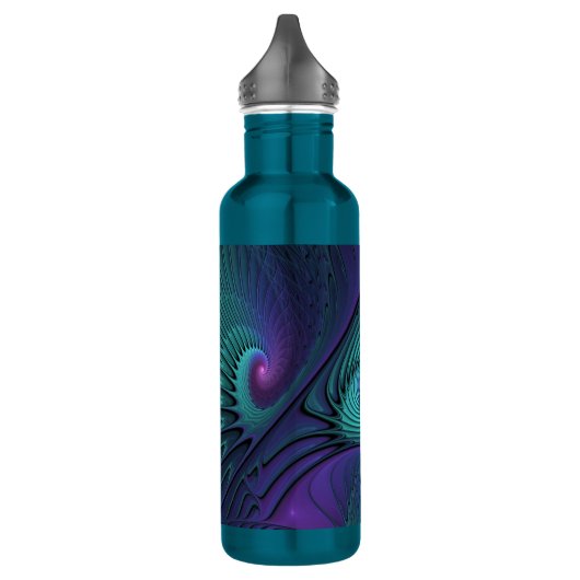 Paars ontmoet Turquoise modern abstract Fractal Ar Waterfles (Links)