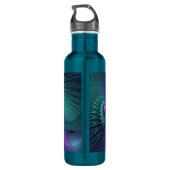 Paars ontmoet Turquoise modern abstract Fractal Ar Waterfles (Achterkant)